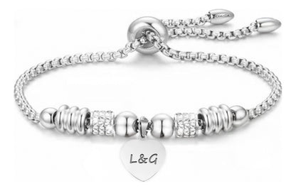 Pulsera Brillantes Corazon Personalizada Acero Inoxidable