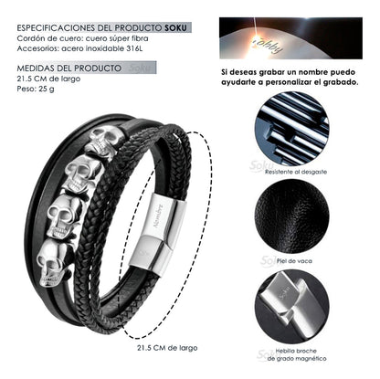 Soku Pulsera Personalizada Calavera Inoxidable Micro Piel