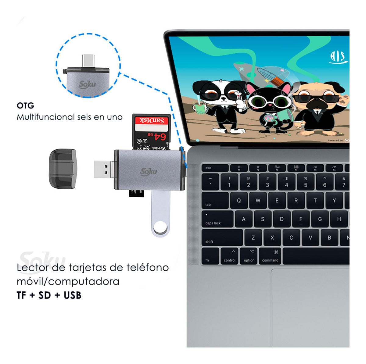 Soku Lector Tarjetas Memoria Tipo C A Usb 3.0 Ultra Rapido
