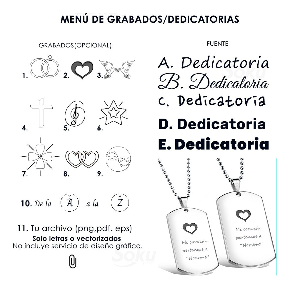 2 Placas Personalizadas Pareja Acero Inoxidable Firme