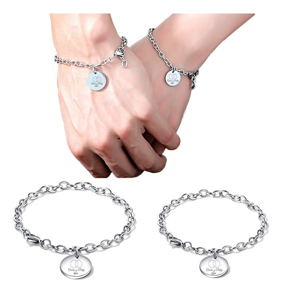 Pulseras Duo Personalizadas Grabado Parejas Acero Titanio
