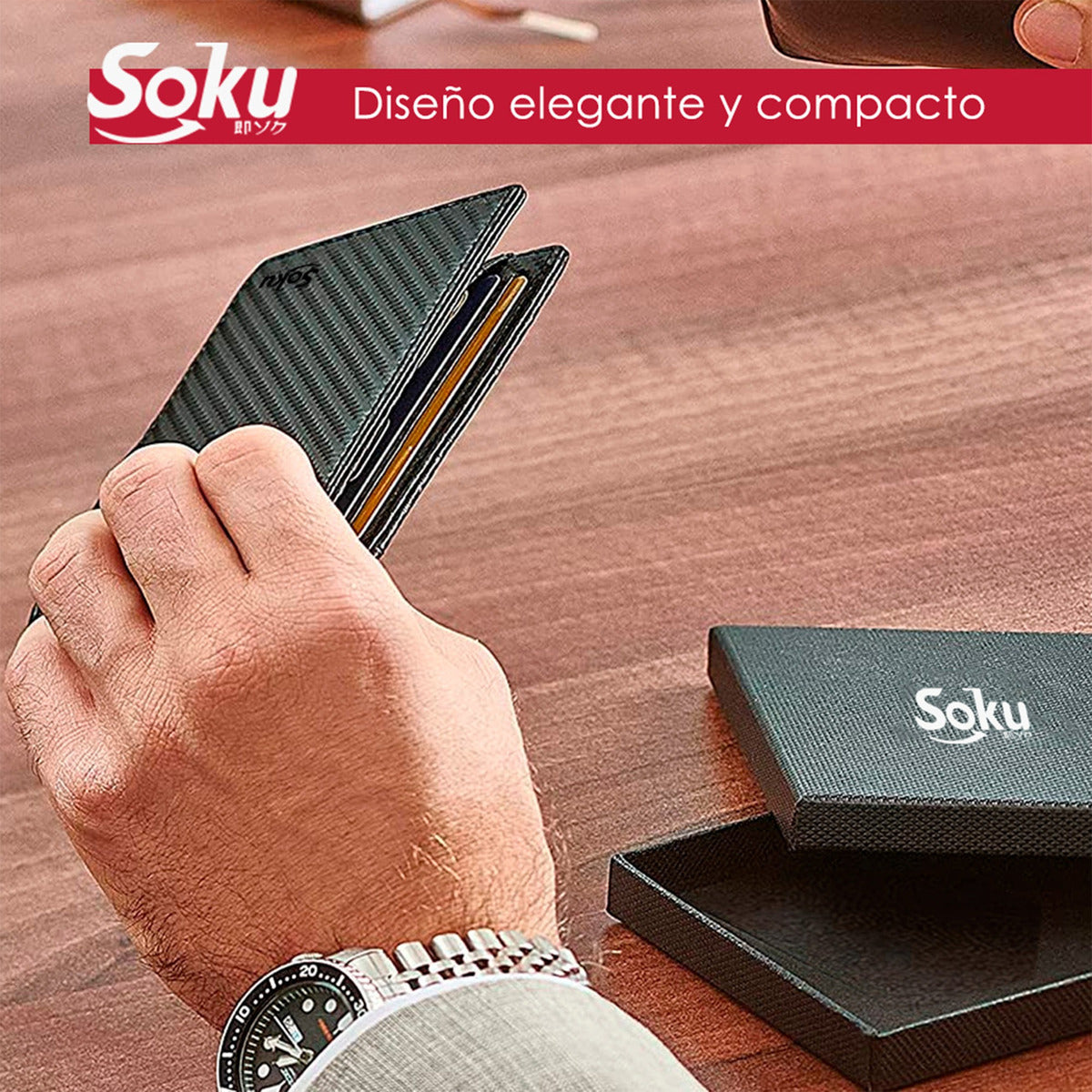 Cartera Billetera Piel Fibra Carbono Protección Rfid Clip