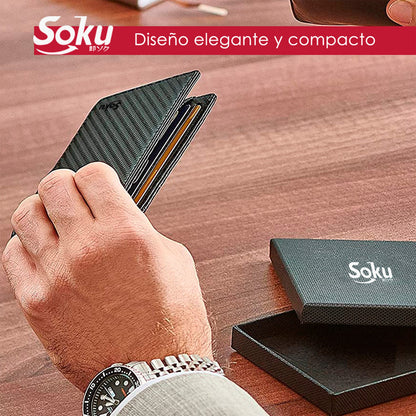 Cartera Billetera Piel Fibra Carbono Protección Rfid Clip