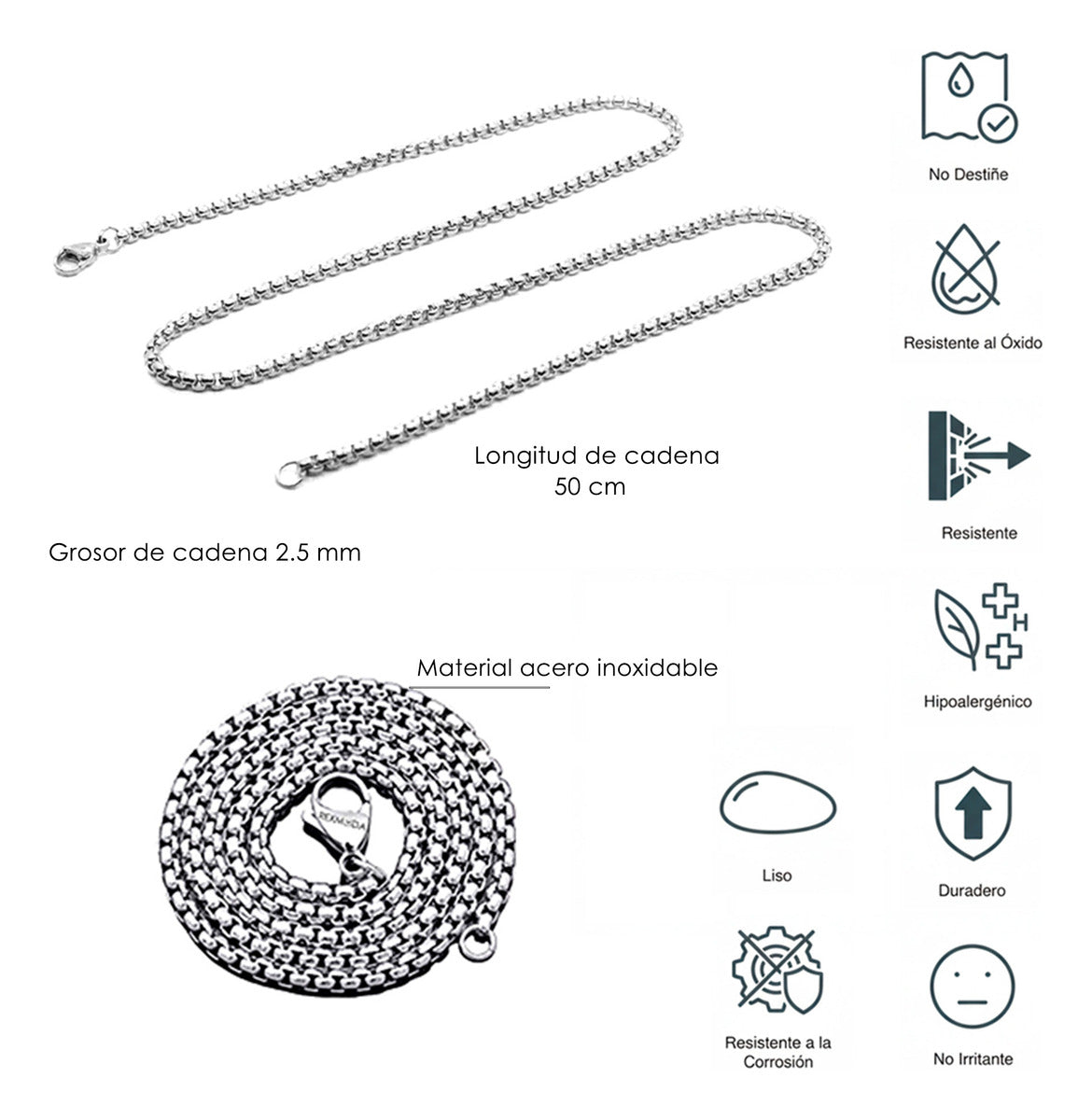 5x Cadenas Acero Inoxidable Bola Estilo Militar
