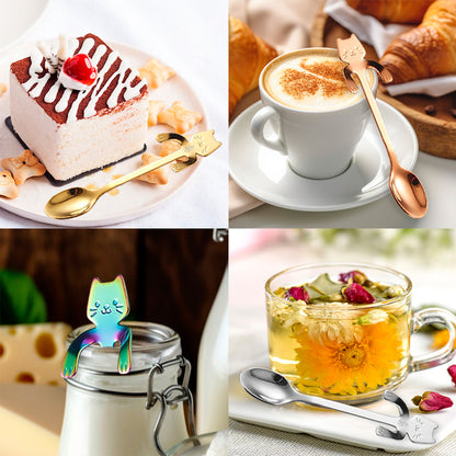 5x Soku Cuchara Personalizada Gato Postre Cafe Fiesta Té