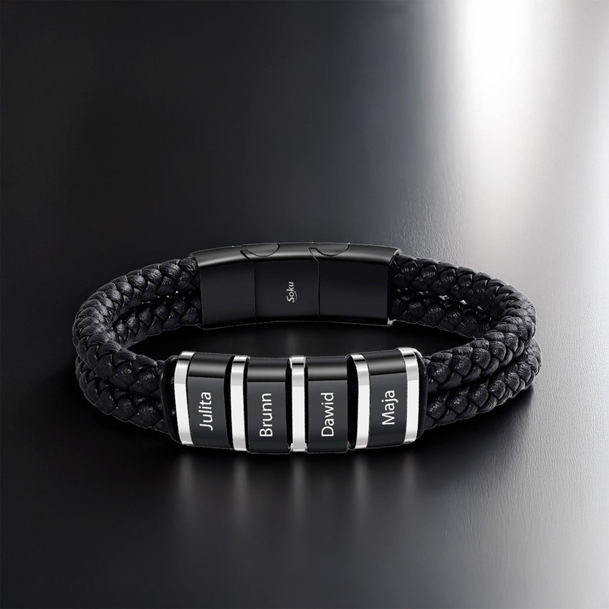 Pulsera Personalizada Piel Acero Inoxidable Titanio Soku