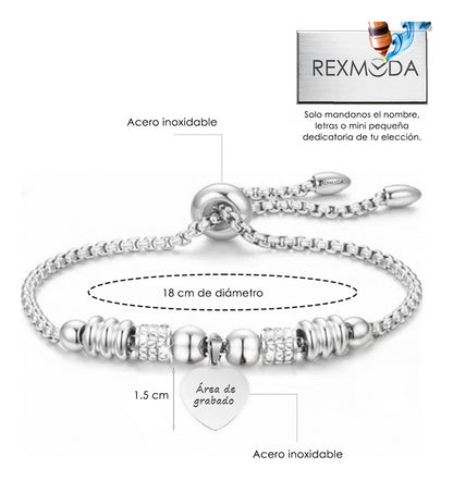 Pulsera Brillantes Corazon Personalizada Acero Inoxidable