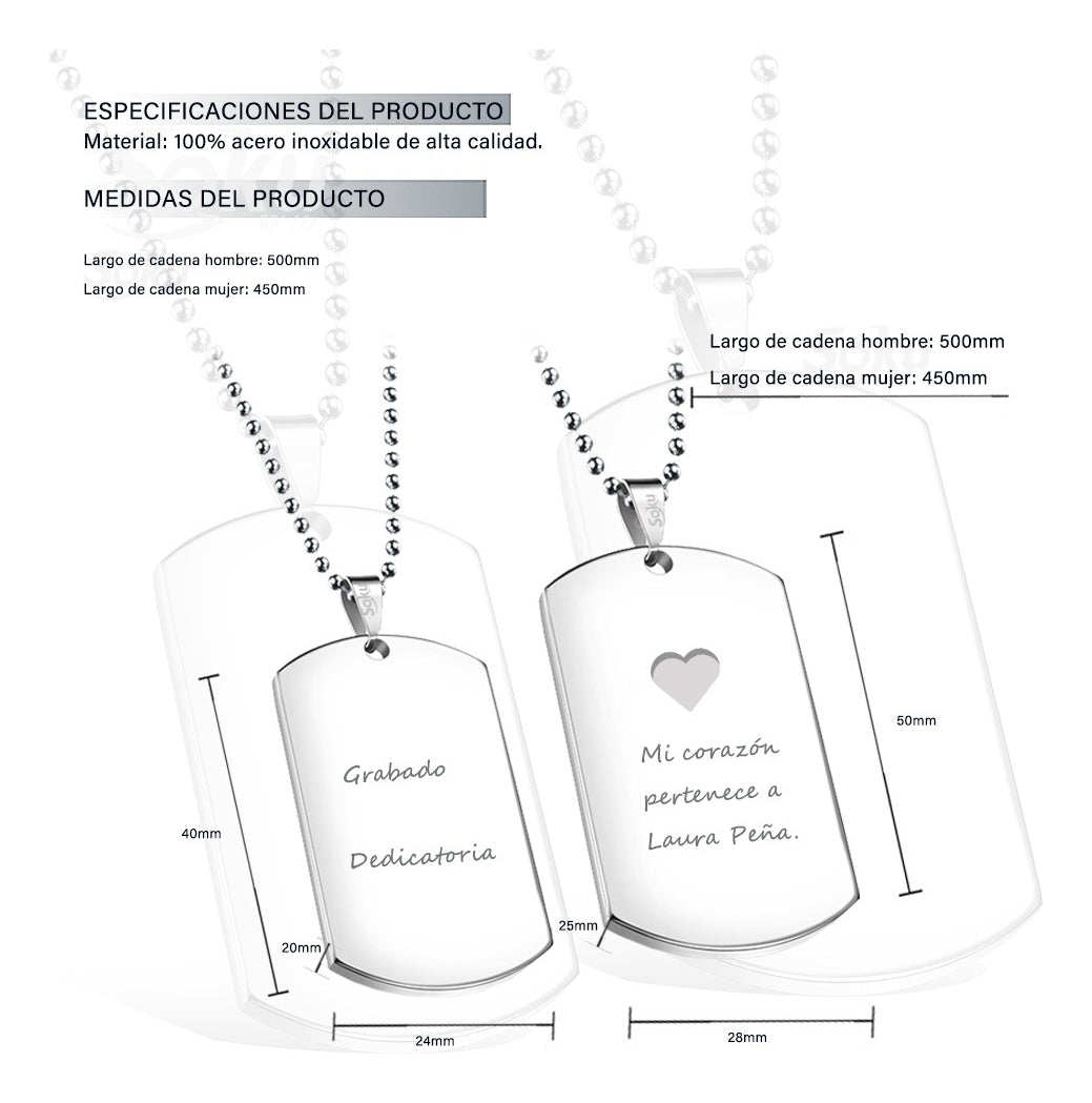 2 Placas Personalizadas Pareja Acero Inoxidable Firme