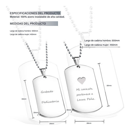 2 Placas Personalizadas Pareja Acero Inoxidable Firme