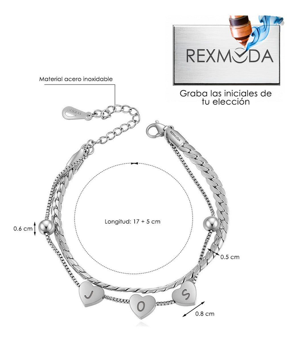 Pulsera Corazones Personzalizado Acero Inoxidable Rexmoda