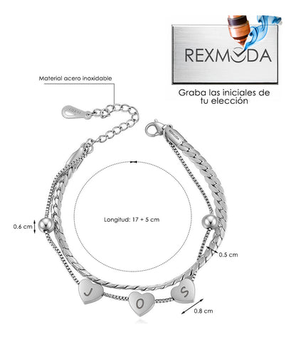 Pulsera Corazones Personzalizado Acero Inoxidable Rexmoda
