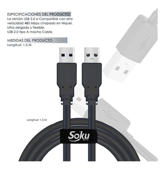 Cable Extensión Usb 2.0 Macho A Macho High Performance 1.5 M