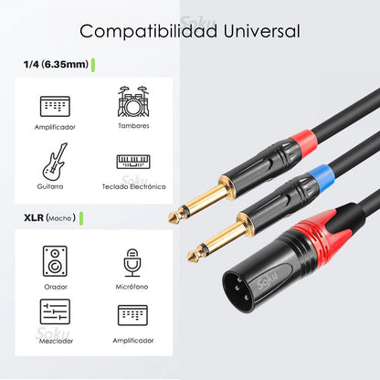 Cable Audio Dual Ts 6.35 A Xlr 3 Pines Hifi Premium 24k Soku