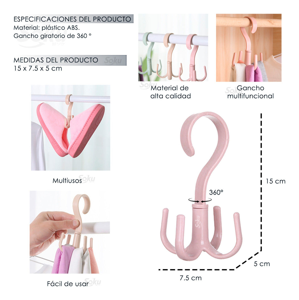 Ganchos Perchero Giratorio 360° Organizador De Ropa