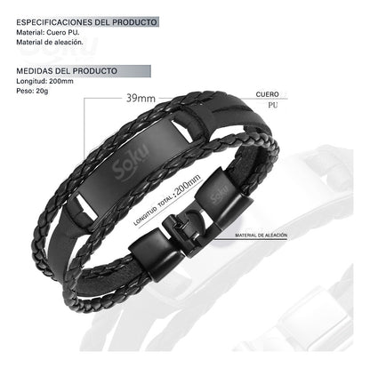Pulsera Hombre Personalizada Grabado Vintage De Piel Titanio