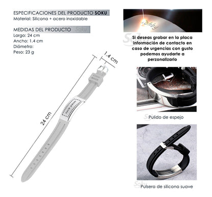 Soku Pulsera Médica Personalizada Emergencias Acero Premium+