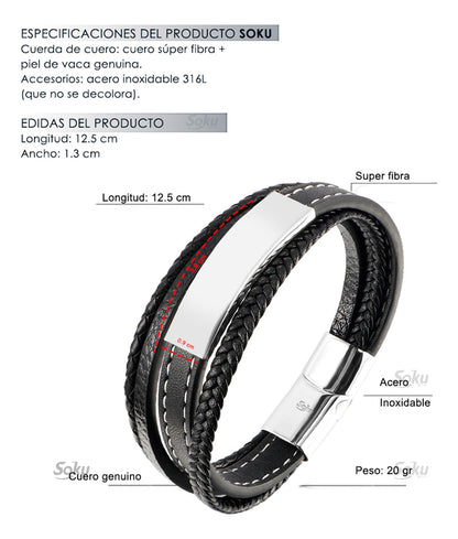 Soku Pulsera Personalizada Piel Acero Inoxidable Titanio