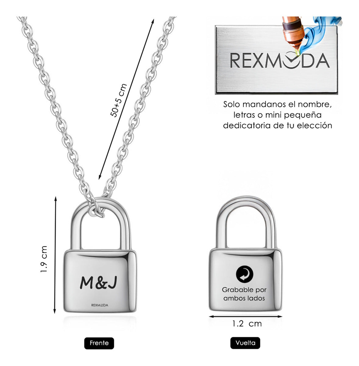 Collar Con Dije Personalizado Candado Inoxidable Rexmoda