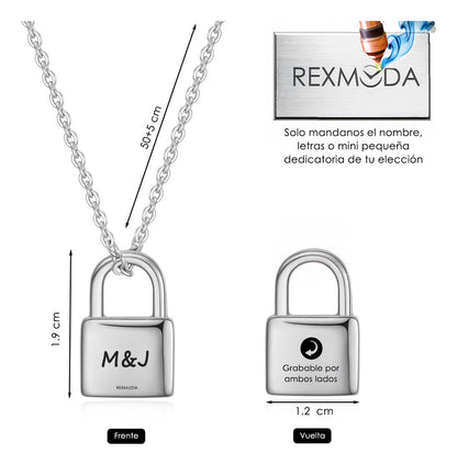 Collar Con Dije Personalizado Candado Inoxidable Rexmoda