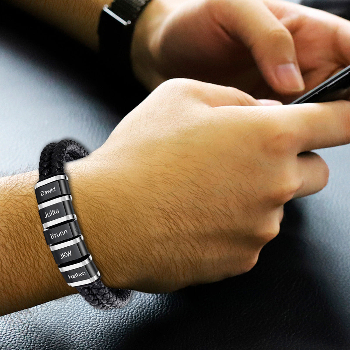 Pulsera Personalizada Piel Acero Inoxidable Titanio Soku