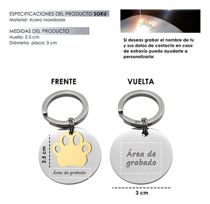 Soku Placa Personalizada Perro Gato Inoxidable Premium +
