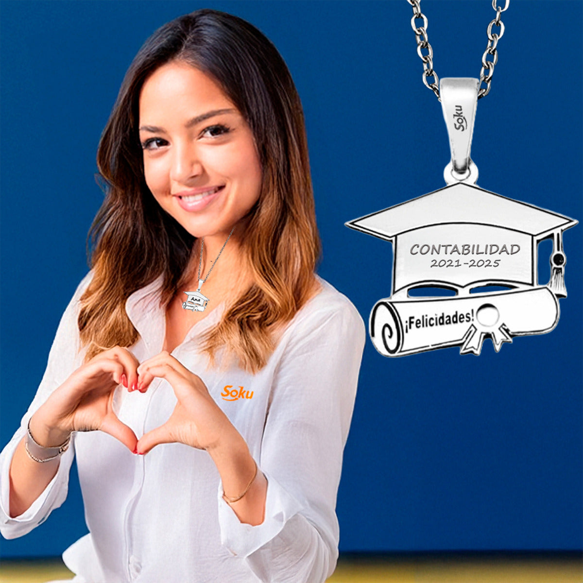 Soku Dije Personalizado Birrete Graduación Titulo Collar