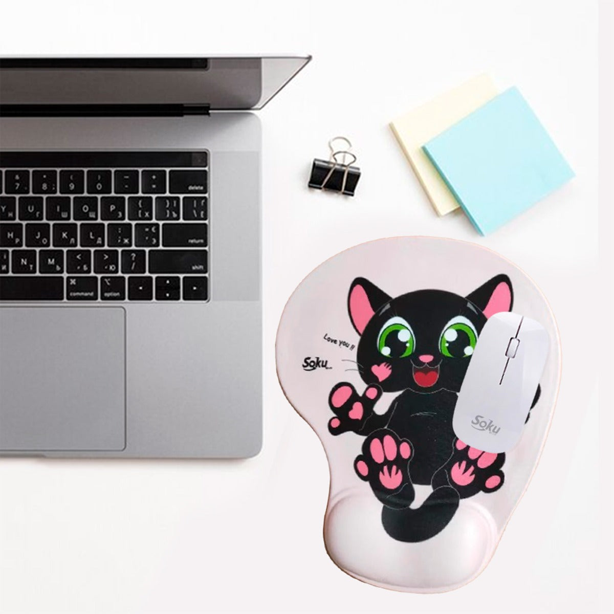 Soku Tapete Para Raton Gel Ergonomico Love Perro Gato Kawaii