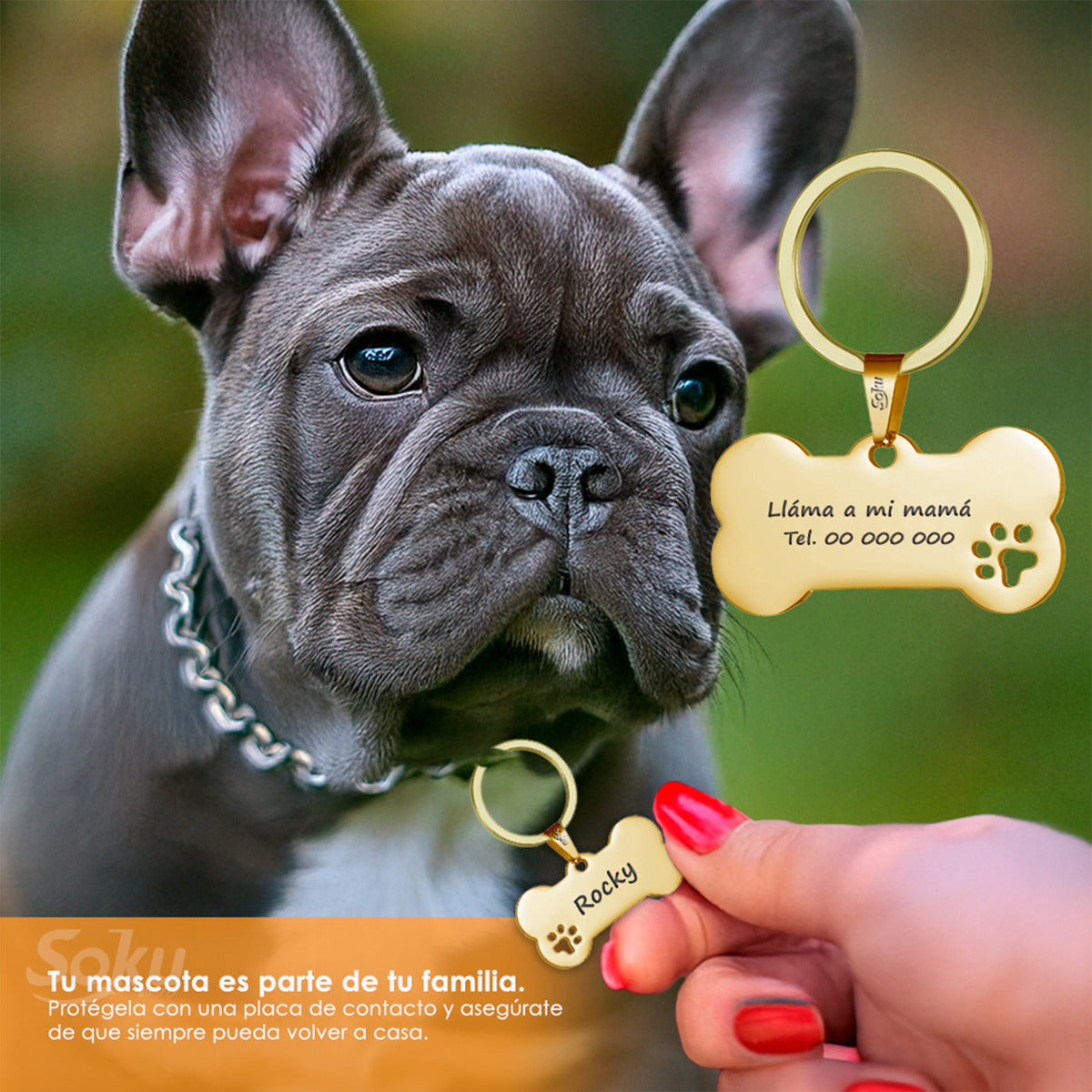 Soku Placa Personalizada Perro Huella Gato Tag Inoxidable