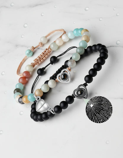 2 Pulseras Parejas Corazon Idioma Del Amor Eterno En Piedra