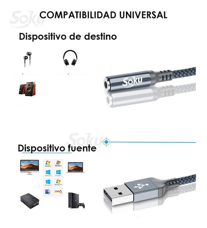 Adaptador Audio Usb Macho A Jack 3.5mm Tarjeta Chip Hifi