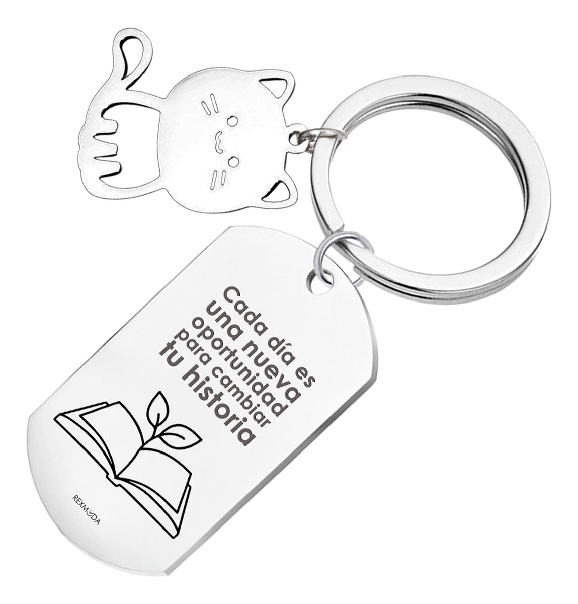 Llavero Grabado Acero Inoxidable Personalizado Mensaje Gato