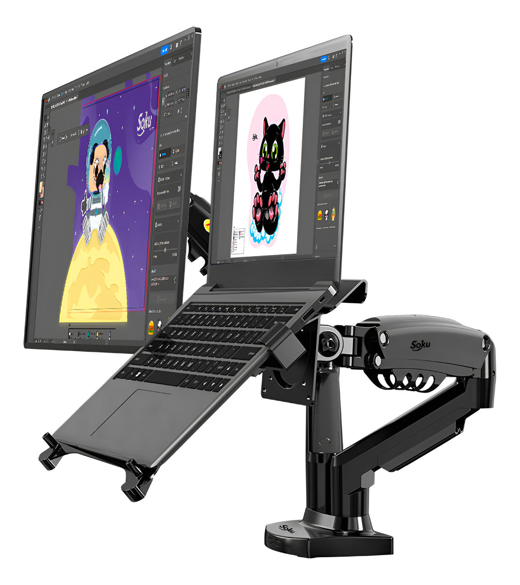Soku Base Doble Monitor Grande 12kg Lap Ergonomico Dura Vida