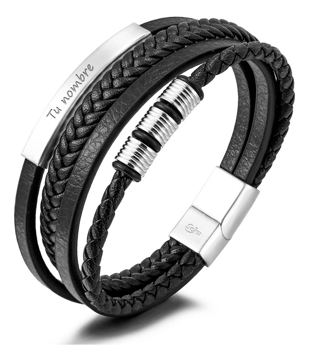Soku Pulsera Piel Personalizada Acero Inoxidable Titanio