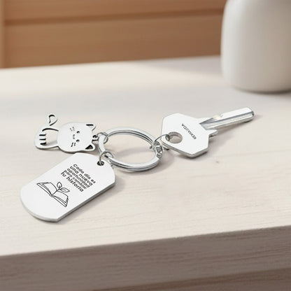 Llavero Grabado Acero Inoxidable Personalizado Mensaje Gato