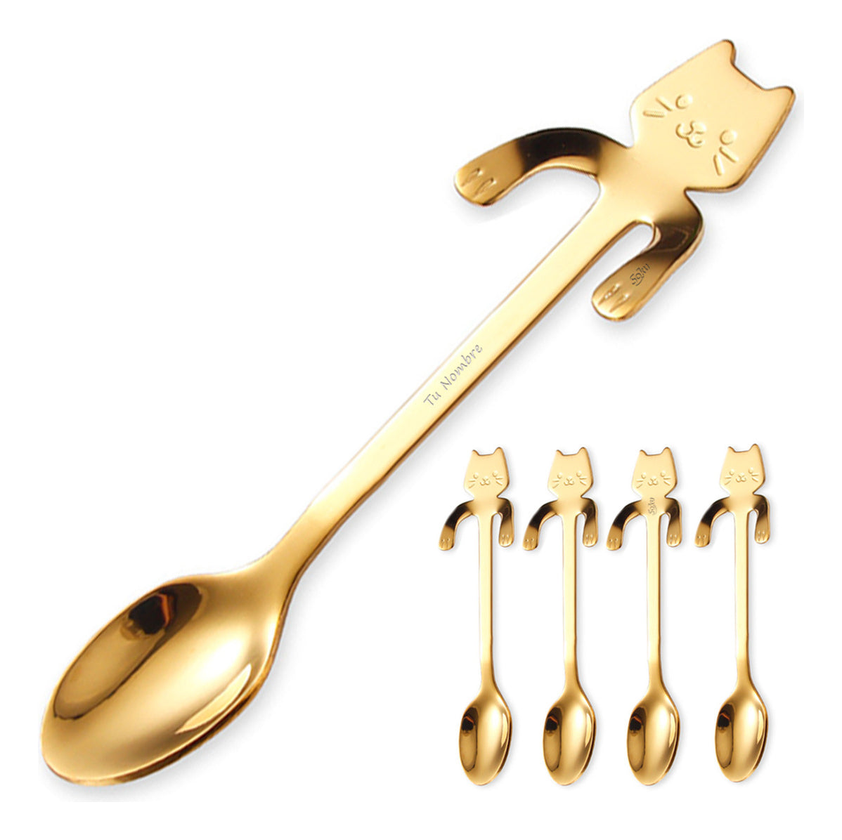 5x Soku Cuchara Personalizada Gato Postre Cafe Fiesta Té