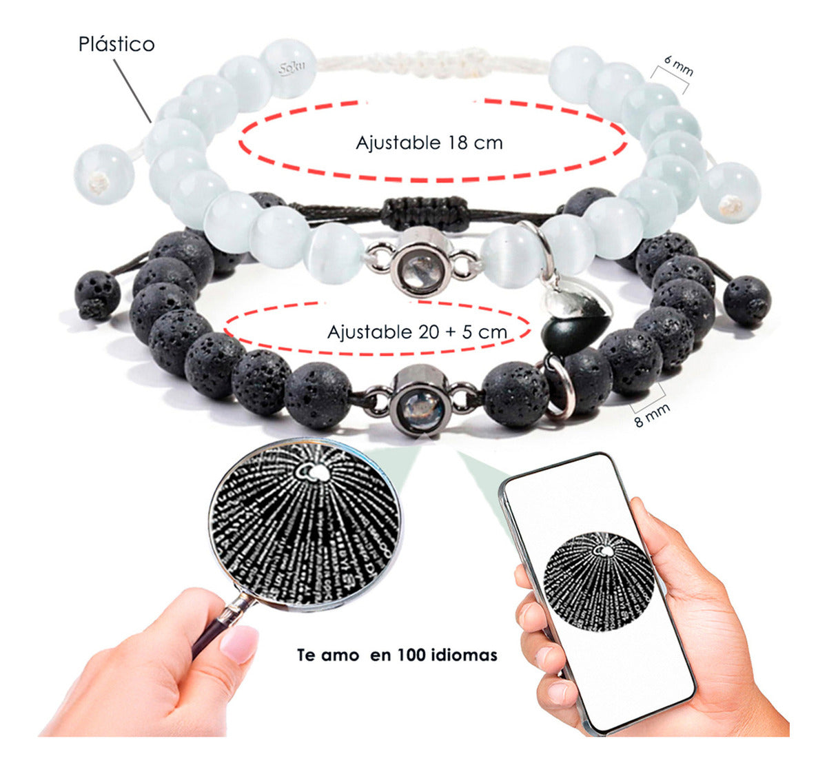 2 Pulseras Parejas Regalo Novios Amor Eterno Piedra Cristal