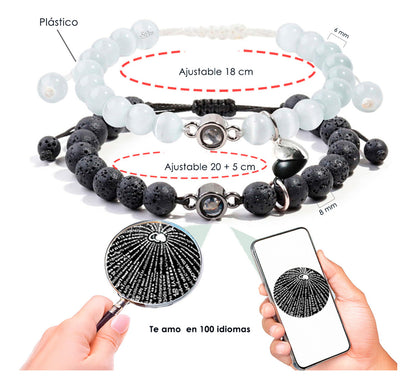 2 Pulseras Parejas Regalo Novios Amor Eterno Piedra Cristal