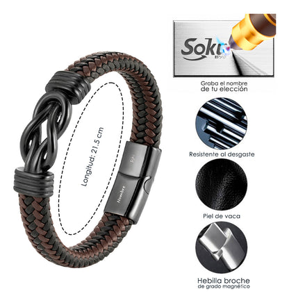 Soku Pulsera Cuero Genuino Personalizada Infinito Inoxidable