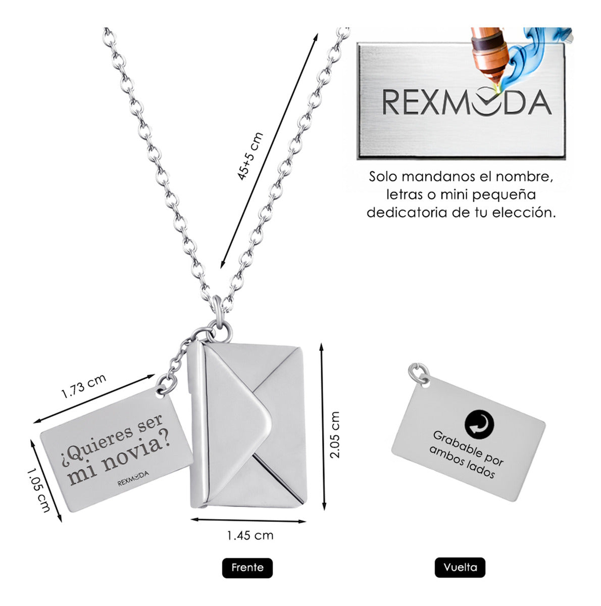 Collar Dije Sobre Mensaje Personalizado Jojeria Inoxidable