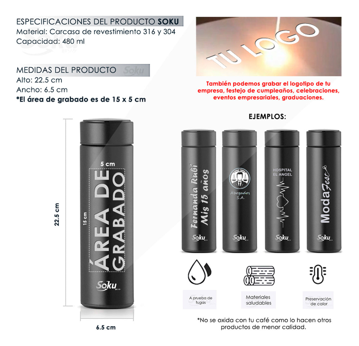 Soku Termo Personalizada Inteligente Touch Acero Inoxidable