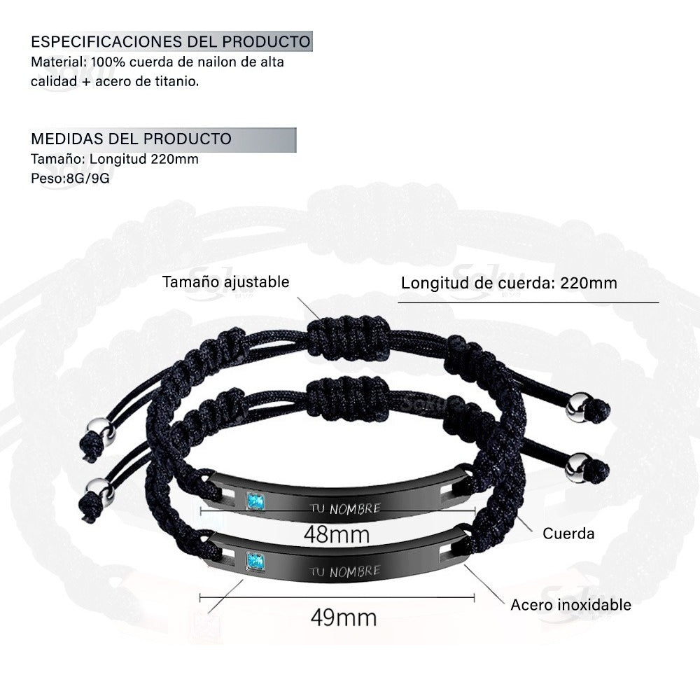 2 Pulseras Personalizada Parejas Acero Titanio De Por Vida