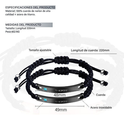 2 Pulseras Personalizada Parejas Acero Titanio De Por Vida