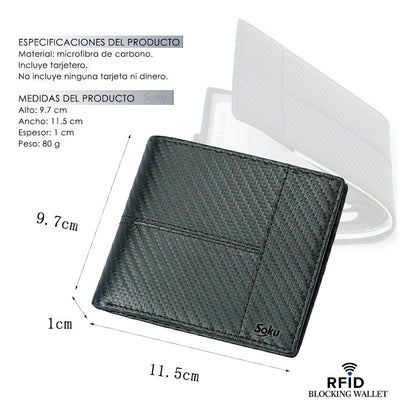 Cartera Piel Genuina Interior Microfibra Carbono Antirrobo