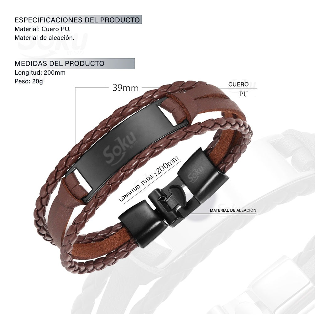 Pulsera Hombre Personalizada Grabado Vintage De Piel Titanio