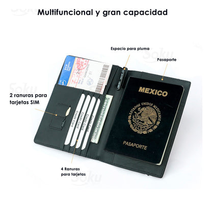 Cartera Billetera Viaje Pasaporte Piel Genuina Antirobo Rfid