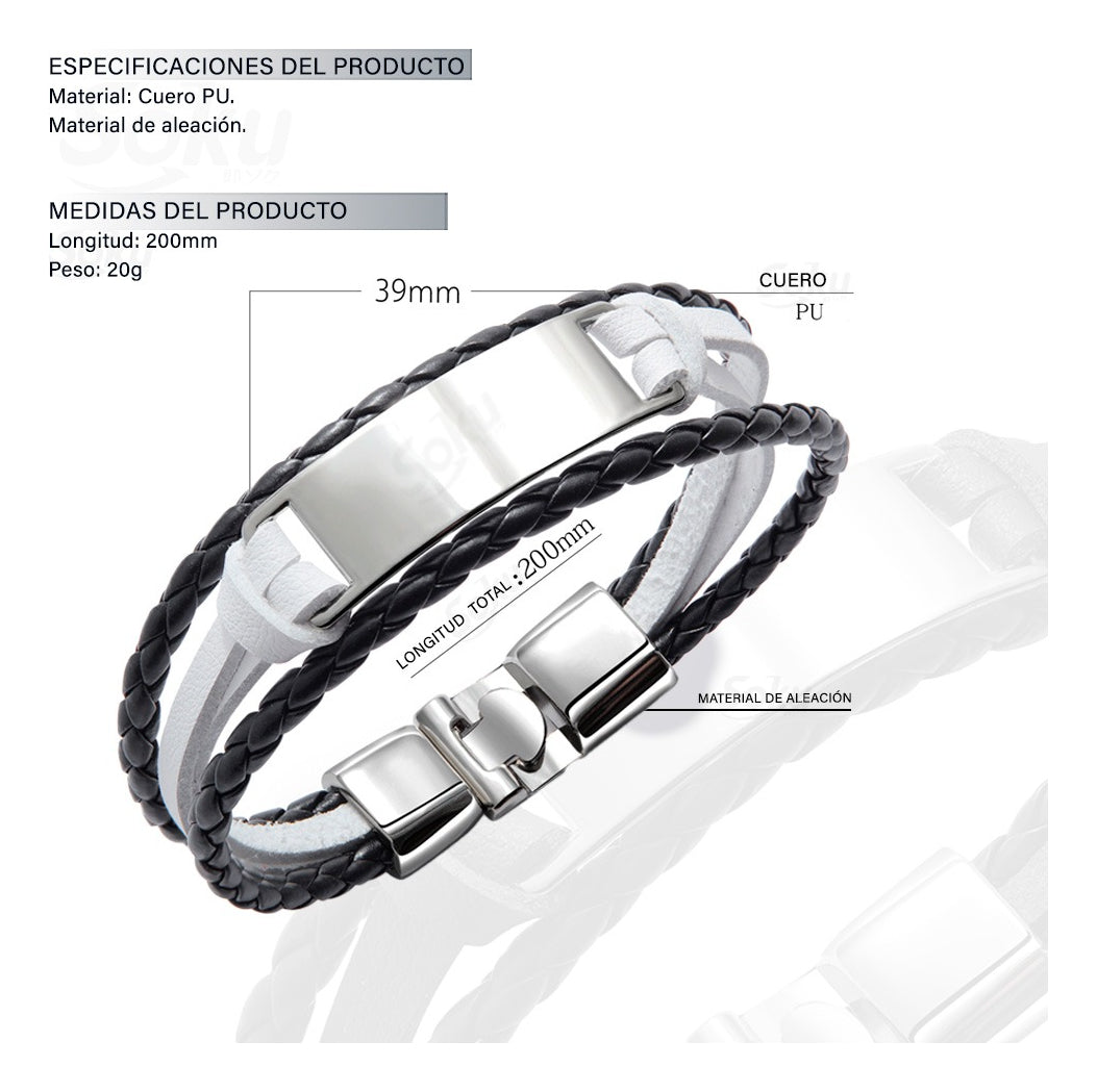 Pulsera Hombre Personalizada Grabado Vintage De Piel Titanio