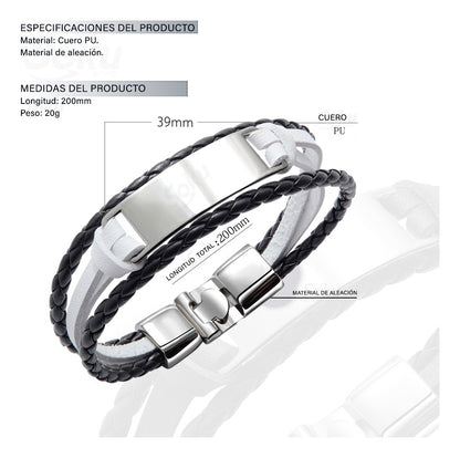 Pulsera Hombre Personalizada Grabado Vintage De Piel Titanio