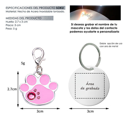 Soku Placa Personalizada Perro Gato Huella Cristal Premium+