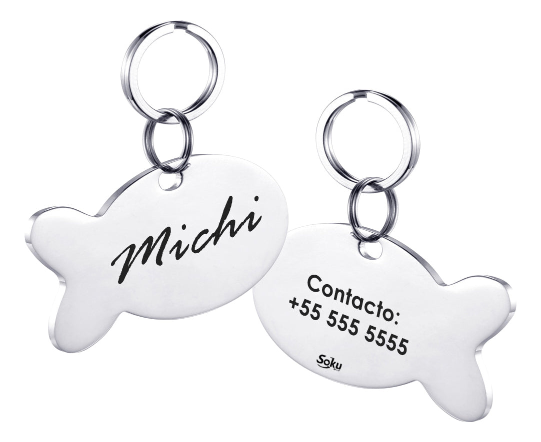 Placa Mascotas  Personalizada  Pez Tag Acero Inoxidable Gato