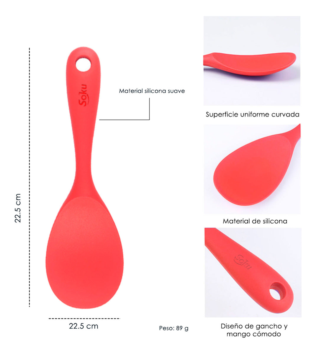 Soku Cuchara Plana Servir Arroz Salsa Silicón Cocina Facil